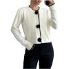 imageSHENHE Womens Crew Neck 3D Flower Cardigan Button Up Elegant Rosette Sweater CardiganBlack and White