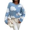 imageSHENHE Womens Crewneck Drop Shoulder Cloud Pattern Casual Sweater Pullover Jumper
