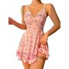 imageSHENHE Womens Cute Cherry Print Lace Trim Ruffle Hem Sleeveless Nightgown ChemiseLight Pink