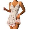 imageSHENHE Womens Cute Cherry Print Lace Trim Ruffle Hem Sleeveless Nightgown ChemiseWhite a