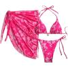 imageSHENHE Womens Floral 3 Piece Swimsuit Triangle Halter String Bikini Set with Sarong Cover UpPink