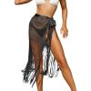 imageSHENHE Womens Fringe Beach Sarong Sheer Tie Side Bathing Suit Wrap Skirt Beach CoverupBlack