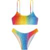 imageSHENHE Womens Scoop Neck Smocked Bikini High Cut Rainbow Colorful 2 Piece SwimsuitsMulticolor