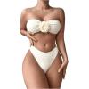 imageSHENHE Womens Strapless High Cut Bikini Set 3D Rosette Flower 2 Piece Bandeau SwimsuitBeige