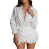 imageSHENHE Womens Swimsuit Cover Up Long Sleeve Deep V Layered Ruffle Beach Dress CoverupsWhite