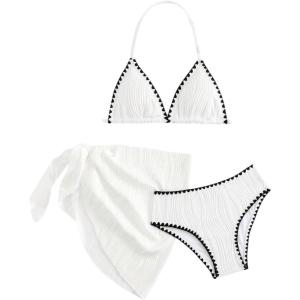 imageSHENHE Girls 3 Piece Swimsuits with Cover Up Triangle Halter High Waisted Bikini Bathing SuitsWhite