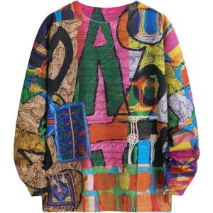 imageSHENHE Mens Graphic Crewneck Long Sleeve Drop Shoulder Sweater Casual Pullover Top Pink Brown Small