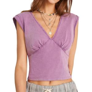 imageSHENHE Womens Cap Sleeve Ruched Crop Top V Neck Smocked Back Casual Y2k TshirtViolet Purple