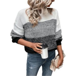 imageSHENHE Womens Color Block Oversized Sweater Crew Neck Drop Shoulder Soft Knit Pullover TopsDark Grey