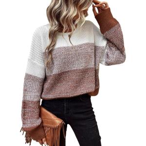 imageSHENHE Womens Color Block Oversized Sweater Crew Neck Drop Shoulder Soft Knit Pullover TopsMulticolor