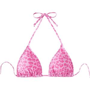 imageSHENHE Womens Leopard Print Triangle Bikini Top Halter Neck Tie Back Padded Swimsuit TopPink