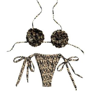 imageSHENHE Womens Sexy Micro Bikini String Thong Bikini Set Leopard 2 Piece Halter SwimsuitsKhaki