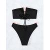imageSHENHE Womens 2 Piece Bandeau Bikini Set Strapless Lace Up Appliques Flower SwimsuitBlack