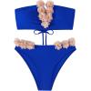 imageSHENHE Womens 2 Piece Bandeau Bikini Set Strapless Lace Up Appliques Flower SwimsuitRoyal Blue