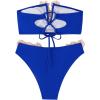 imageSHENHE Womens 2 Piece Bandeau Bikini Set Strapless Lace Up Appliques Flower SwimsuitRoyal Blue