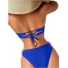 imageSHENHE Womens 2 Piece Bandeau Bikini Set Strapless Lace Up Appliques Flower SwimsuitRoyal Blue