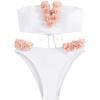 imageSHENHE Womens 2 Piece Bandeau Bikini Set Strapless Lace Up Appliques Flower SwimsuitWhite
