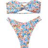 imageSHENHE Womens 2 Piece Bandeau High Cut Swimsuit Floral Twist Front String Bathing Bikini SetBlue