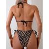 imageSHENHE Womens 2 Piece Swimsuit Zebra Print Halter Neck Triangle Tie Side Bikini SetZebra Print Black