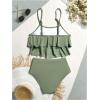 imageSHENHE Womens High Waisted Tankini Set 2 Piece Flowy Ruffle Top Tummy Control Bathing SuitsArmy Green