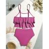 imageSHENHE Womens High Waisted Tankini Set 2 Piece Flowy Ruffle Top Tummy Control Bathing SuitsDark Pink