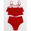 imageSHENHE Womens High Waisted Tankini Set 2 Piece Flowy Ruffle Top Tummy Control Bathing SuitsRed