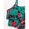 imageSHENHE Womens High Waisted Tankini Set 2 Piece Flowy Ruffle Top Tummy Control Bathing SuitsTropical Black Green
