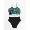 imageSHENHE Womens High Waisted Tankini Set 2 Piece Flowy Ruffle Top Tummy Control Bathing SuitsTropical Black Green