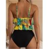 imageSHENHE Womens High Waisted Tankini Set 2 Piece Flowy Ruffle Top Tummy Control Bathing SuitsTropical Yellow