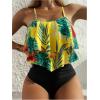 imageSHENHE Womens High Waisted Tankini Set 2 Piece Flowy Ruffle Top Tummy Control Bathing SuitsTropical Yellow