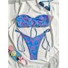 imageSHENHE Womens Strapless 2 Piece Tropical Swimsuit Drawstring Tie Side Bandeau BikiniBlue Pink Multi
