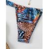 imageSHENHE Womens Two Piece Swimsuits Triangle V Neck Ruched Brazilian Bikini Set Boho SwimwearAnimal Print Blue