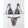 imageSHENHE Womens Two Piece Swimsuits Triangle V Neck Ruched Brazilian Bikini Set Boho SwimwearAnimal Print Blue