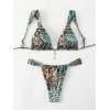 imageSHENHE Womens Two Piece Swimsuits Triangle V Neck Ruched Brazilian Bikini Set Boho SwimwearAnimal Print Multicolor