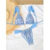 imageSHENHE Womens Two Piece Swimsuits Triangle V Neck Ruched Brazilian Bikini Set Boho SwimwearBlue