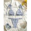 imageSHENHE Womens Two Piece Swimsuits Triangle V Neck Ruched Brazilian Bikini Set Boho SwimwearFloral Blue White