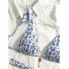 imageSHENHE Womens Two Piece Swimsuits Triangle V Neck Ruched Brazilian Bikini Set Boho SwimwearFloral Blue White