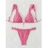 imageSHENHE Womens Two Piece Swimsuits Triangle V Neck Ruched Brazilian Bikini Set Boho SwimwearFloral Pink