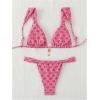 imageSHENHE Womens Two Piece Swimsuits Triangle V Neck Ruched Brazilian Bikini Set Boho SwimwearFloral Pink