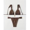 imageSHENHE Womens Two Piece Swimsuits Triangle V Neck Ruched Brazilian Bikini Set Boho SwimwearGeometric Brown
