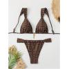 imageSHENHE Womens Two Piece Swimsuits Triangle V Neck Ruched Brazilian Bikini Set Boho SwimwearGeometric Brown