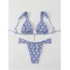imageSHENHE Womens Two Piece Swimsuits Triangle V Neck Ruched Brazilian Bikini Set Boho SwimwearTribal Blue White