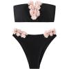 imageSHENHE Womens 2 Piece Bandeau Bikini Set Strapless Lace Up Appliques Flower SwimsuitBlack