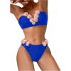 imageSHENHE Womens 2 Piece Bandeau Bikini Set Strapless Lace Up Appliques Flower SwimsuitRoyal Blue