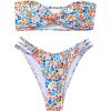 imageSHENHE Womens 2 Piece Bandeau High Cut Swimsuit Floral Twist Front String Bathing Bikini SetBlue