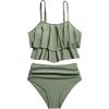 imageSHENHE Womens High Waisted Tankini Set 2 Piece Flowy Ruffle Top Tummy Control Bathing SuitsArmy Green