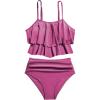 imageSHENHE Womens High Waisted Tankini Set 2 Piece Flowy Ruffle Top Tummy Control Bathing SuitsDark Pink
