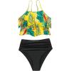 imageSHENHE Womens High Waisted Tankini Set 2 Piece Flowy Ruffle Top Tummy Control Bathing SuitsTropical Yellow