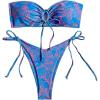 imageSHENHE Womens Strapless 2 Piece Tropical Swimsuit Drawstring Tie Side Bandeau BikiniBlue Pink Multi