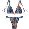 imageSHENHE Womens Two Piece Swimsuits Triangle V Neck Ruched Brazilian Bikini Set Boho SwimwearAnimal Print Blue
